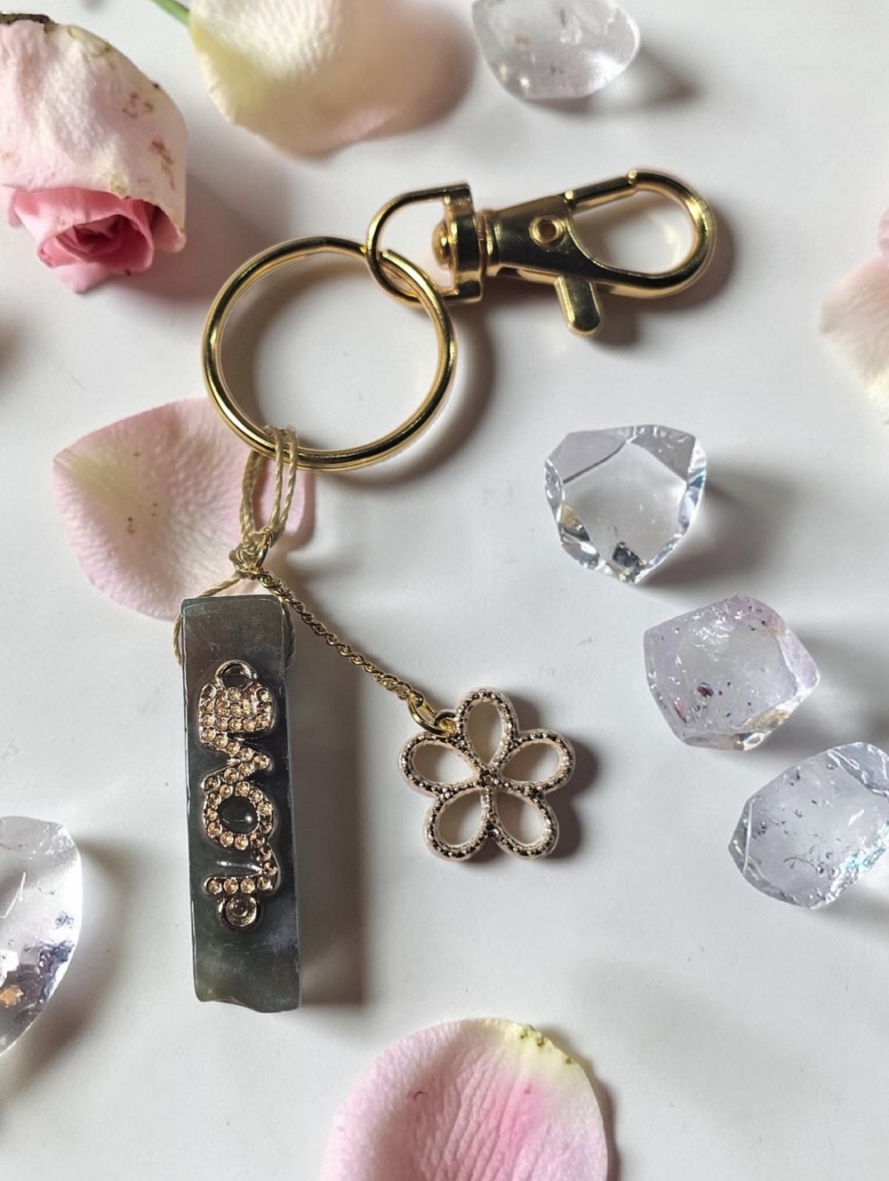 Gold-Tone Flower & Crystal Accent Keychain